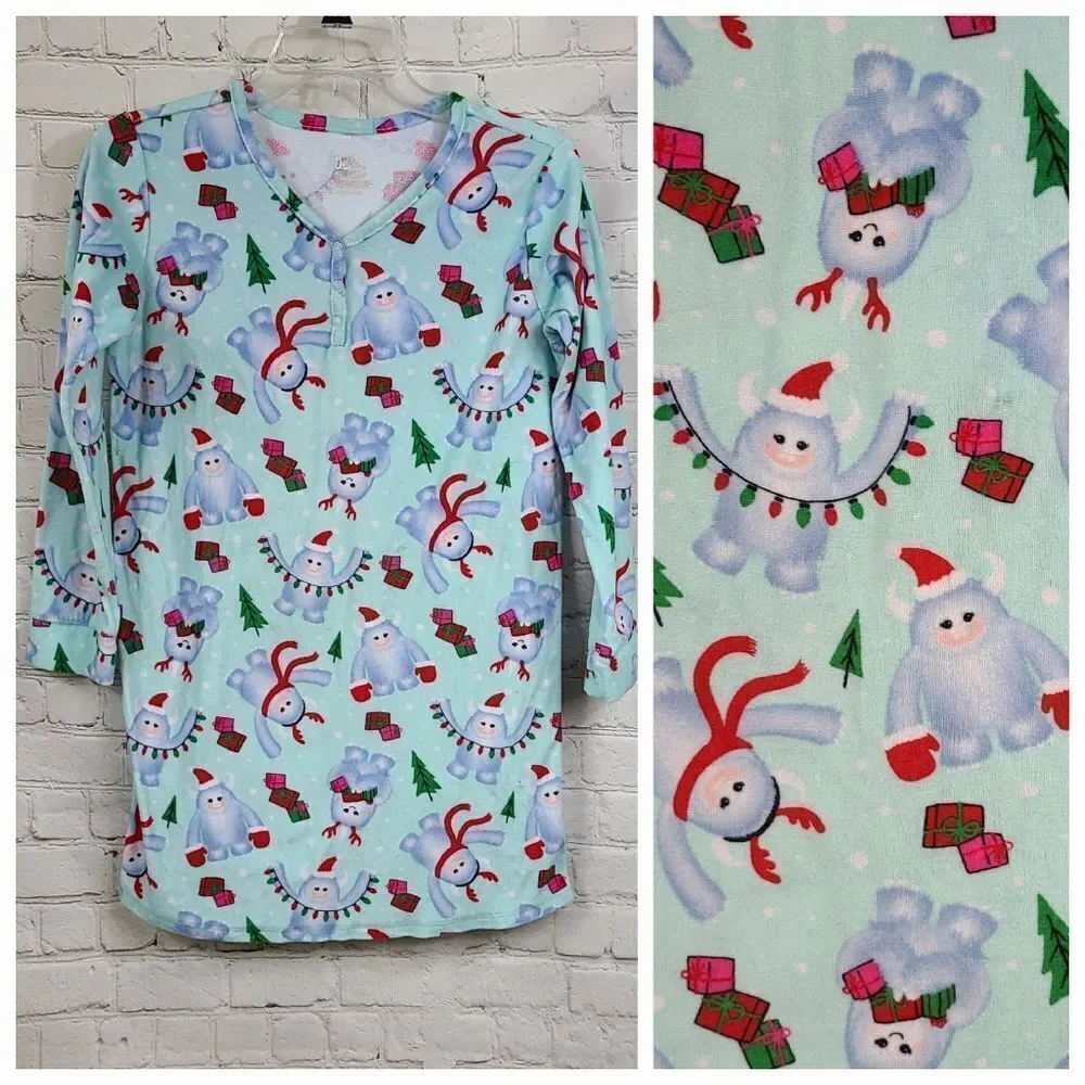 Justice Yeti Christmas Nightgown Girls 12 Plush Holiday Sleep Gown Cozy Pajamas